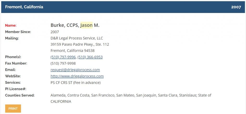Company details of D&R as registered in the National Association of Professional Process Servers