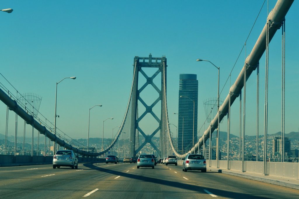 Cars crossing the bridge