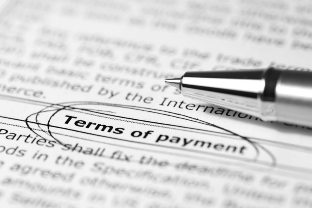 Terms of payment word incircle by pen